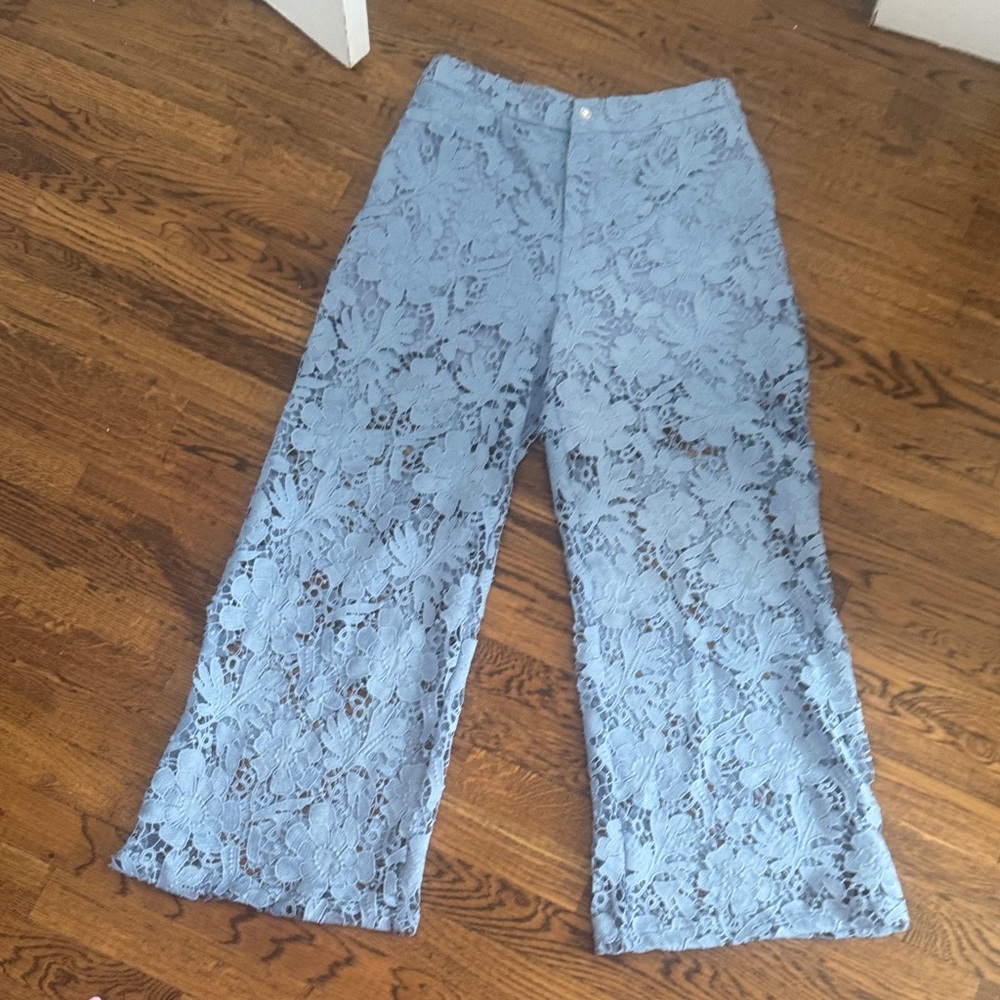 Chic Lace Wide Leg Pants in Light Blue
